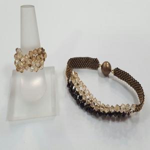 Bracelet and ring with Swarovski bicones, Miyukki seed beads and magnetic clasp